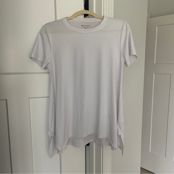 Athleta White Short Sleeve Workout T-Shirt Essence Flowy Handkerchief Hem - Picture 1 of 4